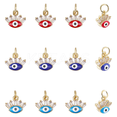12Pcs 3 Colors Brass Micro Pave Cubic Zirconia Pendants ZIRC-AR0001-12-1