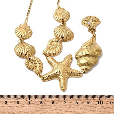 Summer Beach 304 Stainless Steel Starfish Shell Shape Pendant Y Necklaces for Women NJEW-A063-15G-1
