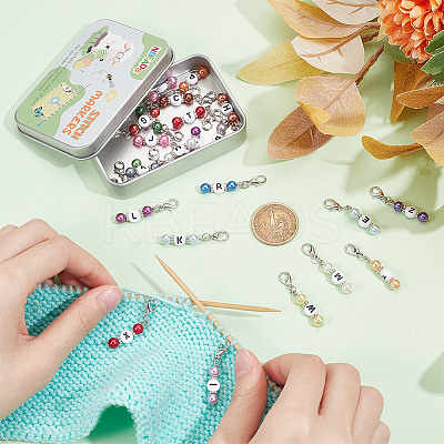 26Pcs 26 Styles Letter A~Z Acrylic Pendant Stitch Markers HJEW-NB00051-1