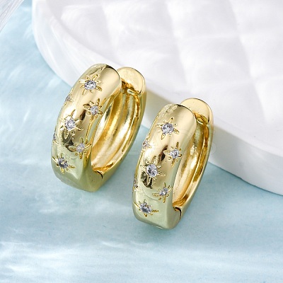 Clear Cubic Zirconia Star Hoop Earrings LS-EJEW-C022-06G-1