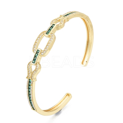 Cubic Zirconia Oval & Fish Open Cuff Bangle BJEW-G651-06G-03-1
