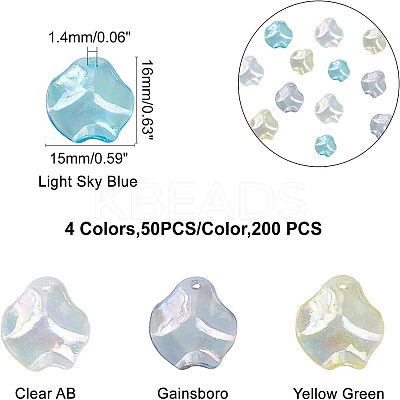 200Pcs 4 Colors Transparent Acrylic Pendants MACR-FH0001-03-1