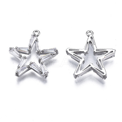 Brass Inlaid Clear Cubic Zirconia Pendants ZIRC-S069-027P-1