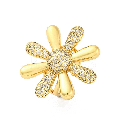 Brass Micro Pave Clear Cubic Zirconia Cuff Rings for Women RJEW-H248-02G-1