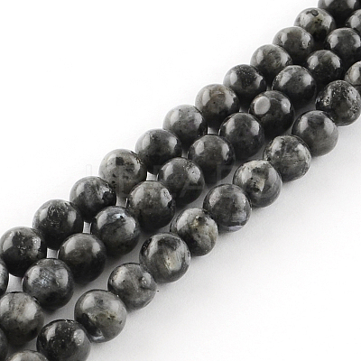 Natural Larvikite Round Beads Strands X-G-R342-8mm-09-1
