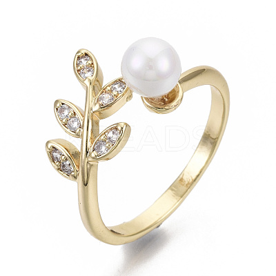 Brass Micro Pave Clear Cubic Zirconia Cuff Finger Rings RJEW-N030-002-NF-1