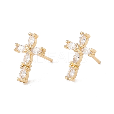 Clear Cubic Zirconia Cross Stud Earrings KK-E005-23G-1