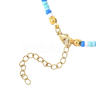 Flower Alloy Enamel Pendant Glass Seed Beaded Necklaces for Women NJEW-JN05550-03-1