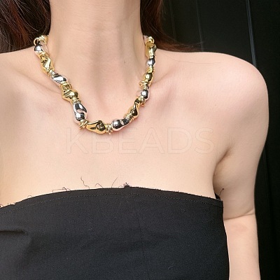 Two Tone Alloy Irregular Twist Beaded Necklaces for Women NJEW-Z043-01PG-01-1