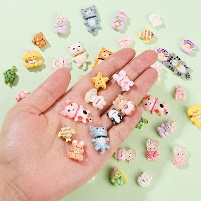 50Pcs 5 Styles Resin Cartoon Animal Cabochons CRES-YW0002-43-1