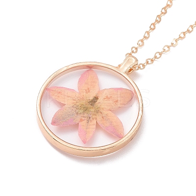 Dry Pressed Real Flower Resin Pendant Necklace LS-NJEW-G088-01KCG-06-1