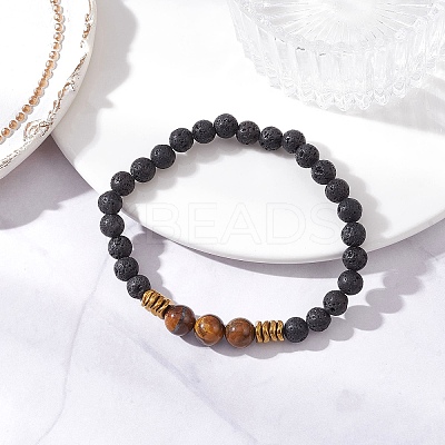 Natural & Synthetic Gemstone Round Beaded Stretch Bracelets for Men Women BJEW-JB12263-03-1