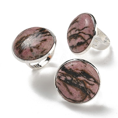 Natural Rhodonite Round Adjustable Rings RJEW-K371-09S-30-1