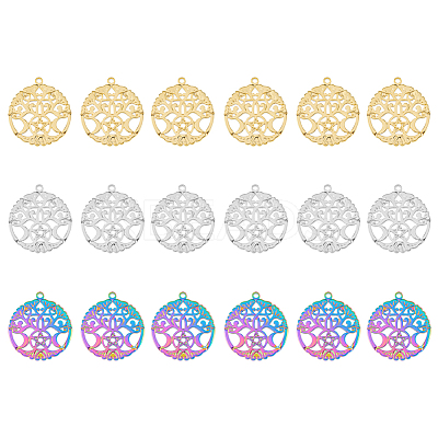 18Pcs 3 Colors 304 Stainless Steel Pendants STAS-DC0011-73-1