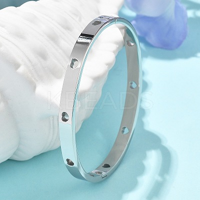 Hollow Heart 304 Stainless Steel Bangles for Women BJEW-Z092-11P-1