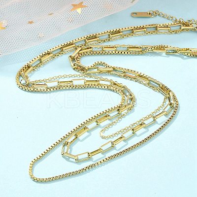 304 Stainless Steel 3 Layer Necklaces for Women NJEW-C084-03G-1