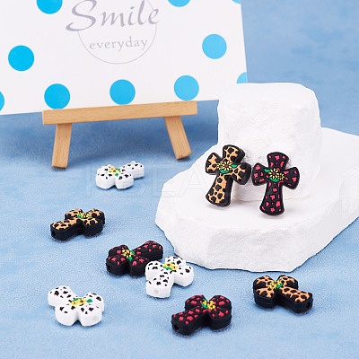 9Pcs 3 Colors Cross with Flower Silicone Focal Beads SIL-TA0001-96-1