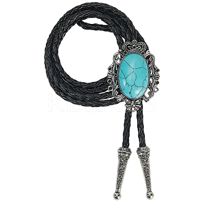 Natural Turquoise with PU Leather Lariat Necklace NJEW-WH20010-02A-1