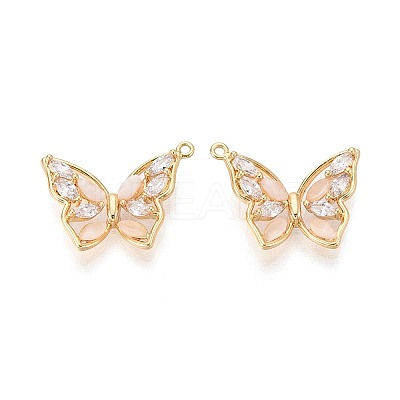 Brass Pave Clear Cubic Zirconia and Cat's Eye Pendants KK-T074-122G-1