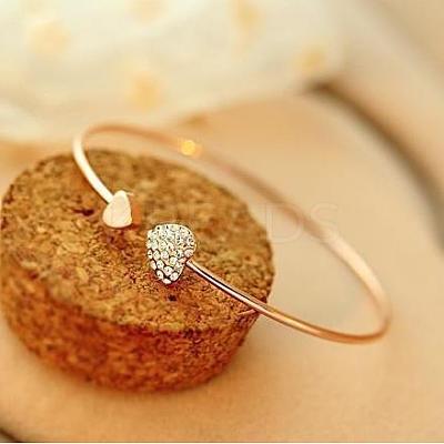 Double Heart Alloy Rhinestone Cuff Bangles for Women WGD430F-01-1