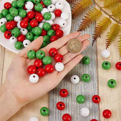 300Pcs 3 Colors Painted Natural Wood Beads WOOD-SZ0001-05-1