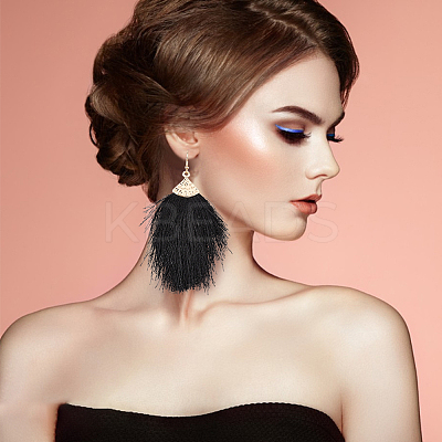 4 Pairs 4 Colors Polyester Tassel Dangle Earrings EJEW-AN0002-13-1
