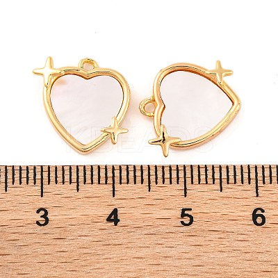 Brass Pave Natural Freshwater Shell Heart with Star Charms KK-S389-05G-1
