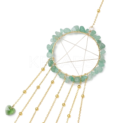 Wire Wrapped Natural Green Aventurine Chips Ring Hanging Ornaments HJEW-JM02371-04-1
