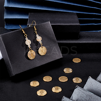 Textured Flat Round 304 Stainless Steel Pendants STAS-UN0013-43G-1