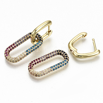 Brass Micro Pave Cubic Zirconia Huggie Hoop Earrings EJEW-S208-127-NF-1