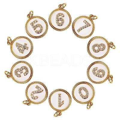 10Pcs 10 Style Brass Micro Pave Clear Cubic Zirconia Charms ZIRC-SZ0001-53-1