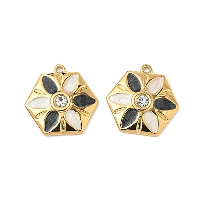 304 Stainless Steel Enamel Rhinestone Flower Pendants STAS-U057-04G-01A-1