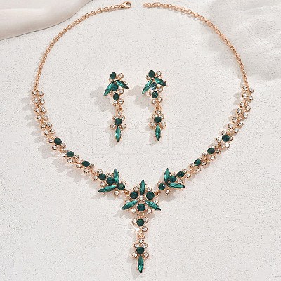 Flower Brass Rhinestone Pendant Necklaces & Stud Dangle Earrings FS-WG58BAB-01-1