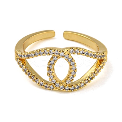 Leaf Brass Micro Pave Cubic Zirconia Open Cuff Rings for Women RJEW-Z050-18G-1
