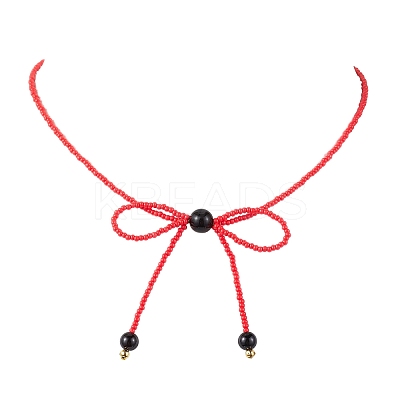 Glass Seed Pendant Necklaces for Women NJEW-MZ00031-1