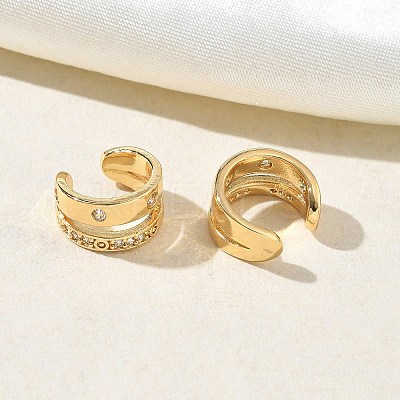 Two-layer C-Shaped Brass Micro Pave Clear Cubic Zirconia Cuff Earrings LS-EJEW-L316-01G-04-1