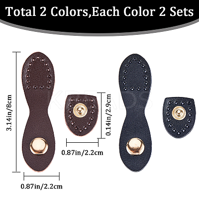 4 Sets 2 Colors PU Imitation Leather Sew on Bag Snap Buckle FIND-GF0005-45-1