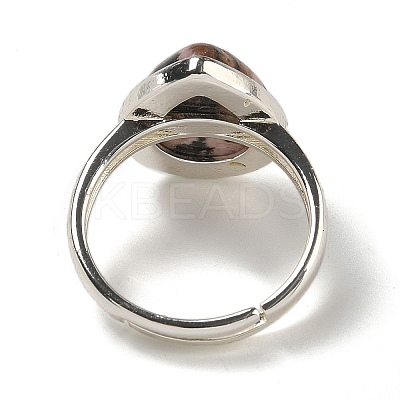 Natural Rhodonite Teardrop Adjustable Rings RJEW-K371-08S-12-1