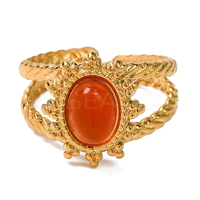 Oval Natural Carnelian Finger Rings RJEW-Q822-23G-01-1