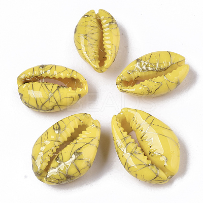 Spray Painted Natural Cowrie Shell Beads X-SSHEL-R047-03-A10-1