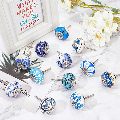 6Pcs 3 Styles Printing Porcelain Drawer Knobs FIND-GA0001-29B-1