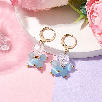 Round Cat Eyes Leverback Earrings EJEW-JE05841-1