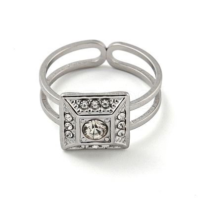 304 Stainless Steel Rhinestone Square Finger Rings for Women Men STAS-Z060-01P-1