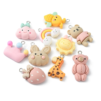 10Pcs 10 Styles Opaque Resin Pendants RESI-FS0001-31-1