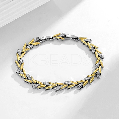 Brass Micro Pave Clear Cubic Zirconia Wheat Link Chain Bracelets for Women BJEW-B145-01-1