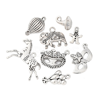 64Pcs 8 Styles Carnival Theme Tibetan Style Alloy Pendants TIBE-FP0001-12-1