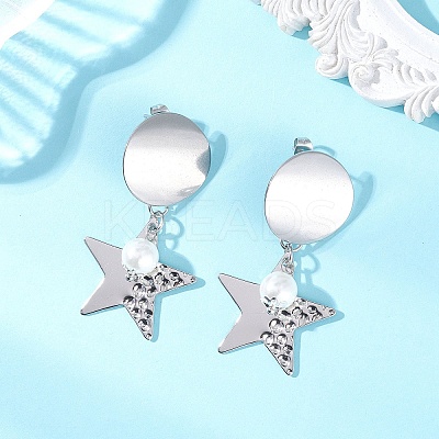 ABS Plastic Imitation Pearl Dangle Stud Earrings EJEW-JE06903-03-1