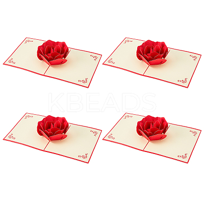 Rectangle 3D Rose Pop Up Paper Greeting Card FIND-WH0152-117-1