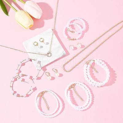Plastic Imitation Pearl & Shell Pearl Earrings SJEW-FS0001-02-1