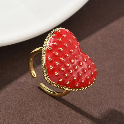 Heart Brass with Enamel Cuff Rings for Women RJEW-A069-10G-1